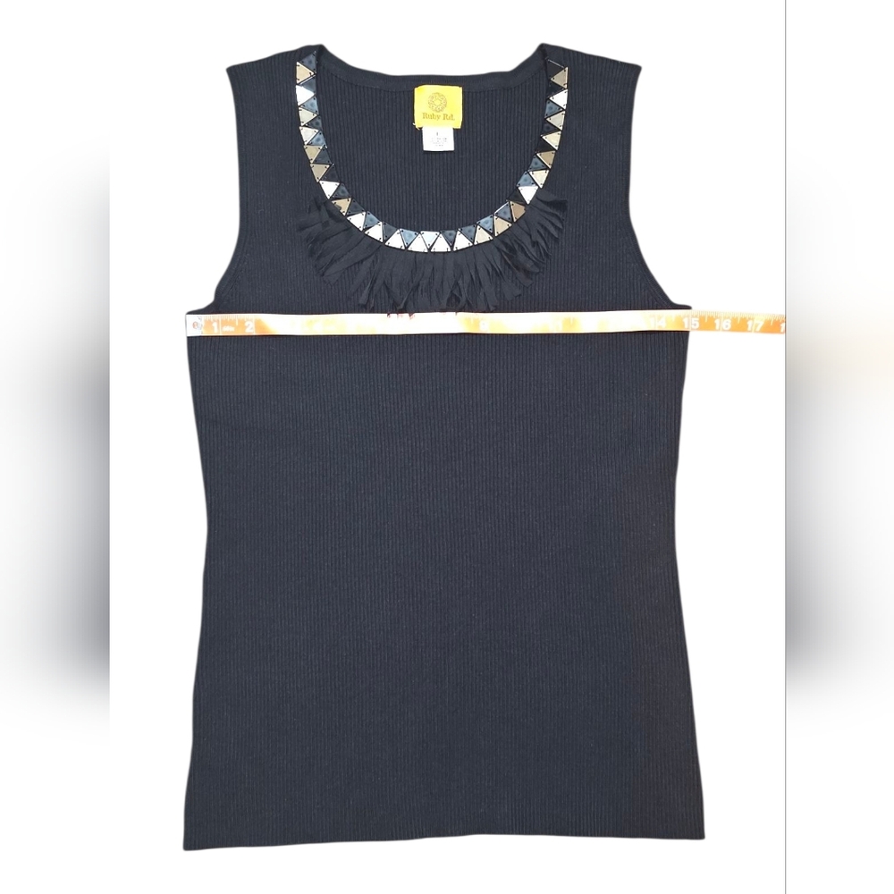 Ruby Rd Beaded & Fringe Neckline Tanktop - Picture 6 of 10